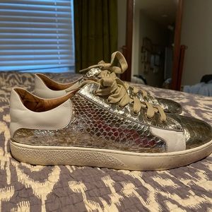 Chocolat Blu Nori Gold & White Sneaker, size 10. Orig. purchased @ Nordstrom
